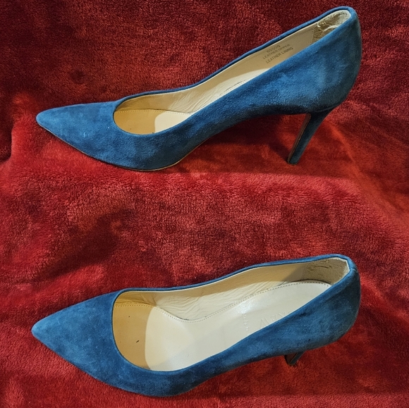 J. Crew Women Teal Blue Green Pointy-Toe Suede Leather Heels-Size 8 - Picture 2 of 7